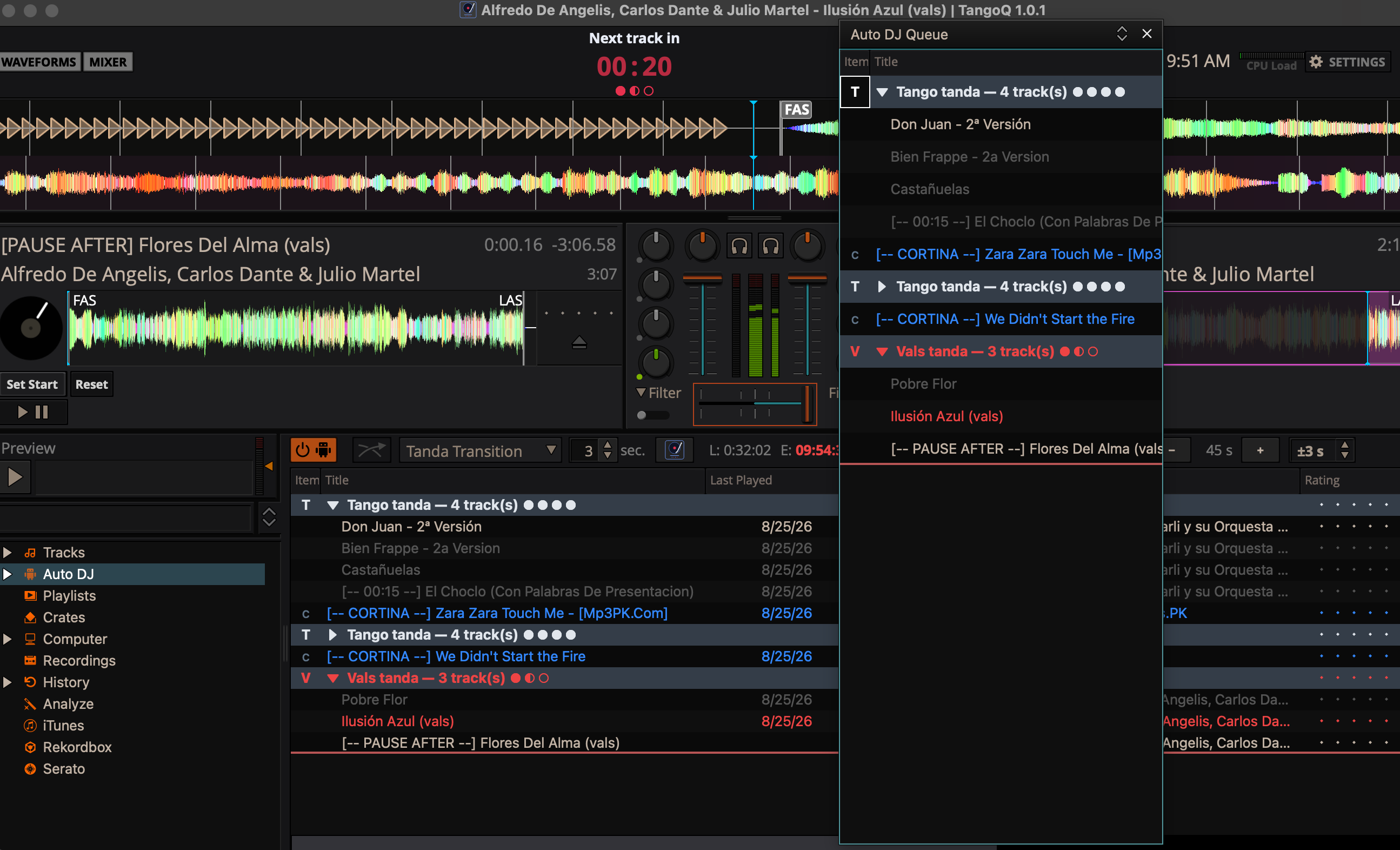 The Auto DJ Side Panel floating as its own separate window.